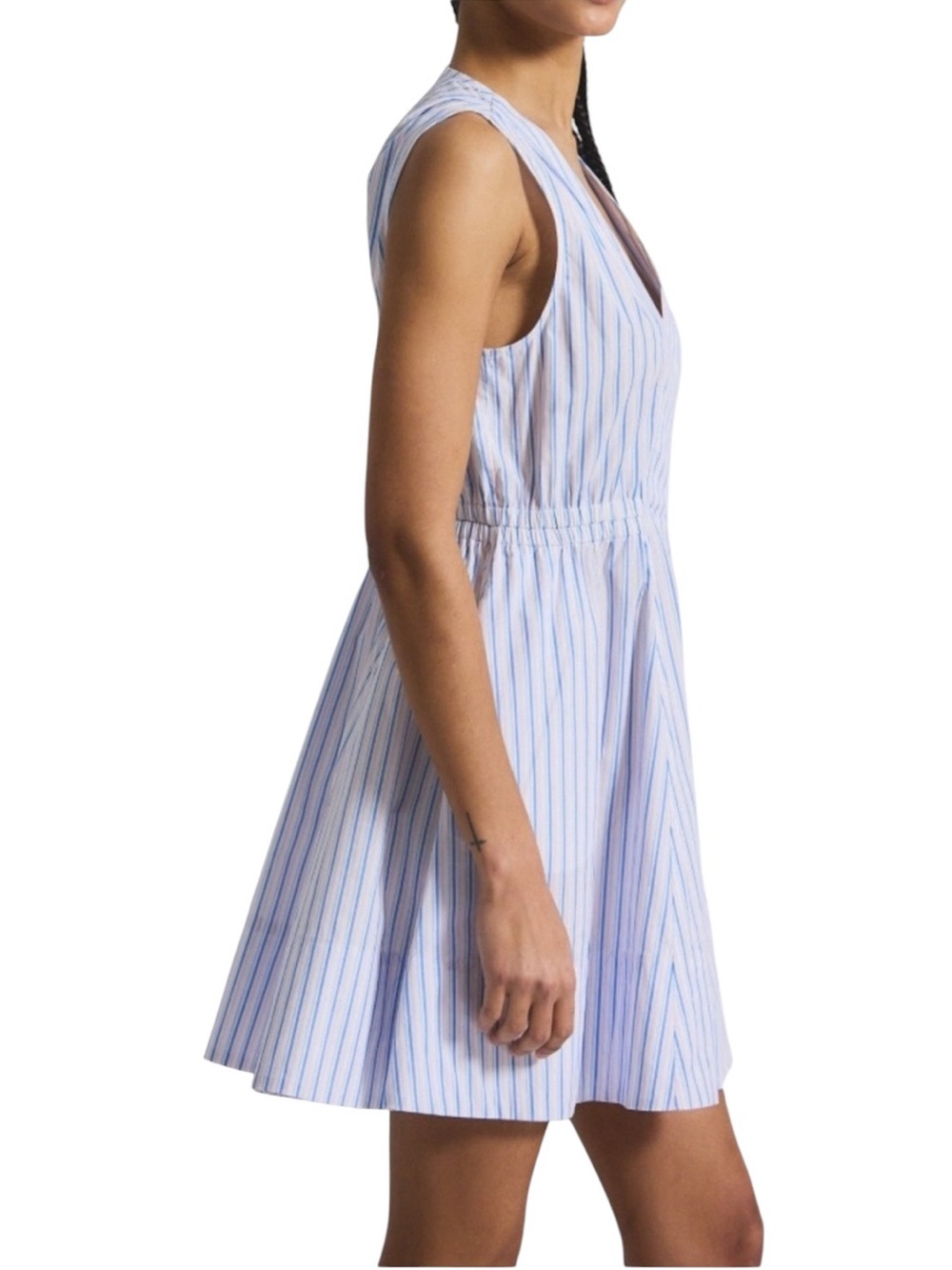 NEW Derek Crosby 10 Tia Sleeveless V-Neck Dress in Blue Pink Pinstripe - Size 6 - Picture 2 of 4